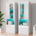2 Piece 71in Tall Bookcase Storage Cabinet with Glass Doors, Modern High Gloss LED Bookshelf Display with 5 Tiers, Customized
