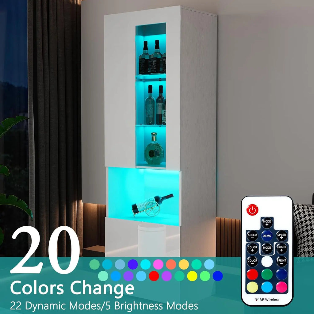 2 Piece 71in Tall Bookcase Storage Cabinet with Glass Doors, Modern High Gloss LED Bookshelf Display with 5 Tiers, Customized